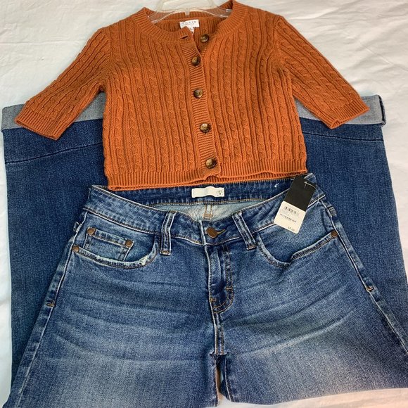 LeLis Collection Cropped Button Down Short Sleeve Cable Knit Cardigan Rust NWT S - Picture 8 of 9